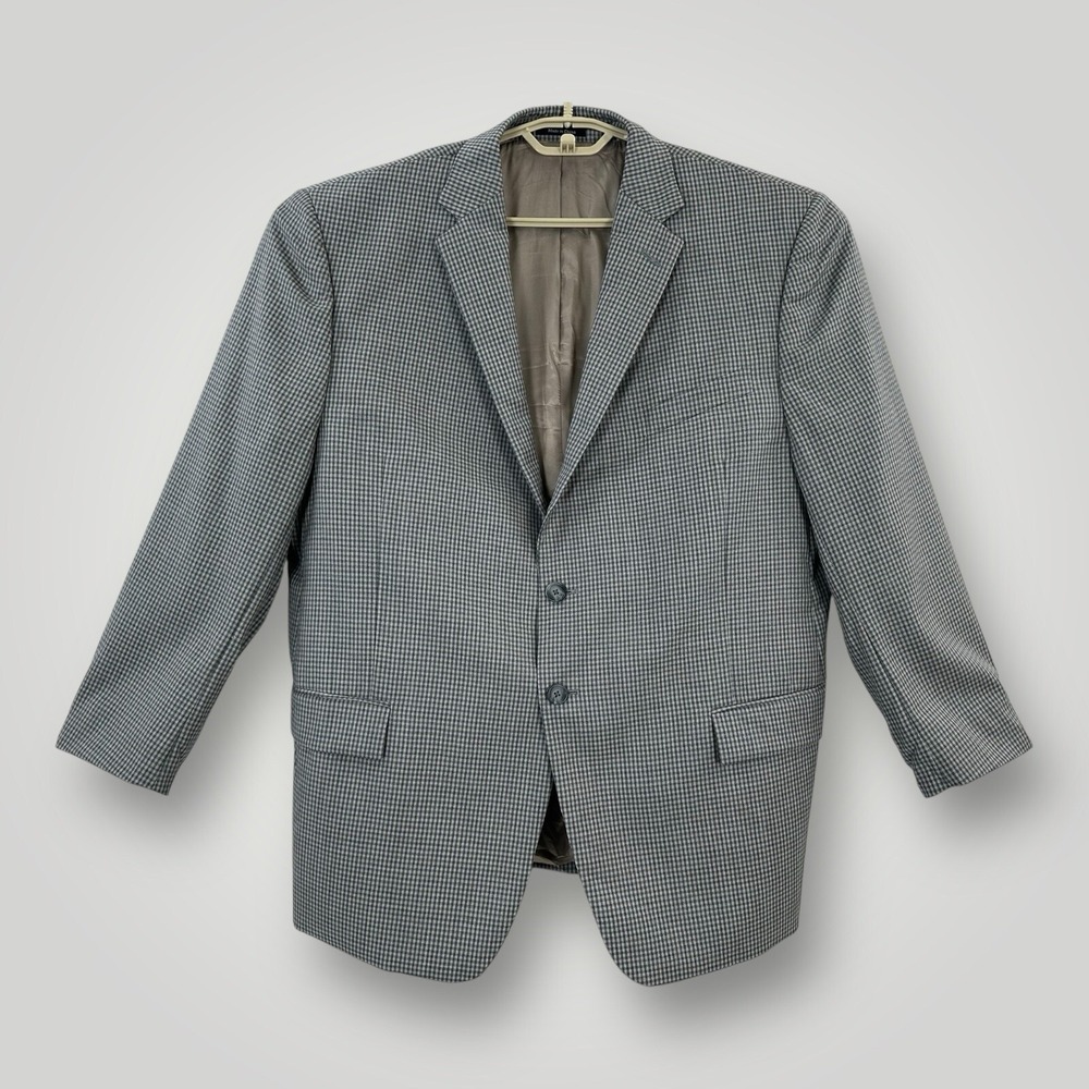 Joseph & Feiss Gold‎ Blazer Mens 44 SHORT Gray Check Single Breasted Wool Blend